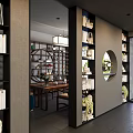 Public Office Space with Gray Walls Black Pendant Lights Wooden Desks Computers and Green Plants