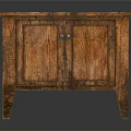 Vintage Wooden Cabinet With Carved Details And Two Doors Rustic Wood Grain Finish On Legs