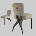 Elegant Dining Chairs With Beige Fabric Upholstery Decorative Tassel And Dark Wooden Legs