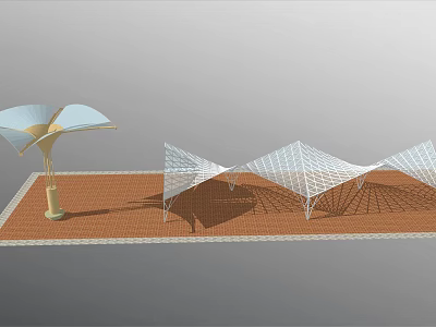 Modern Pergola With White Mesh Structure For Outdoor Garden On Red Brick Floor Shade Design 3d model