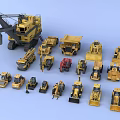 Various Functional Utility Vehicles Models Including Excavators Dump Trucks And Loaders 3d model