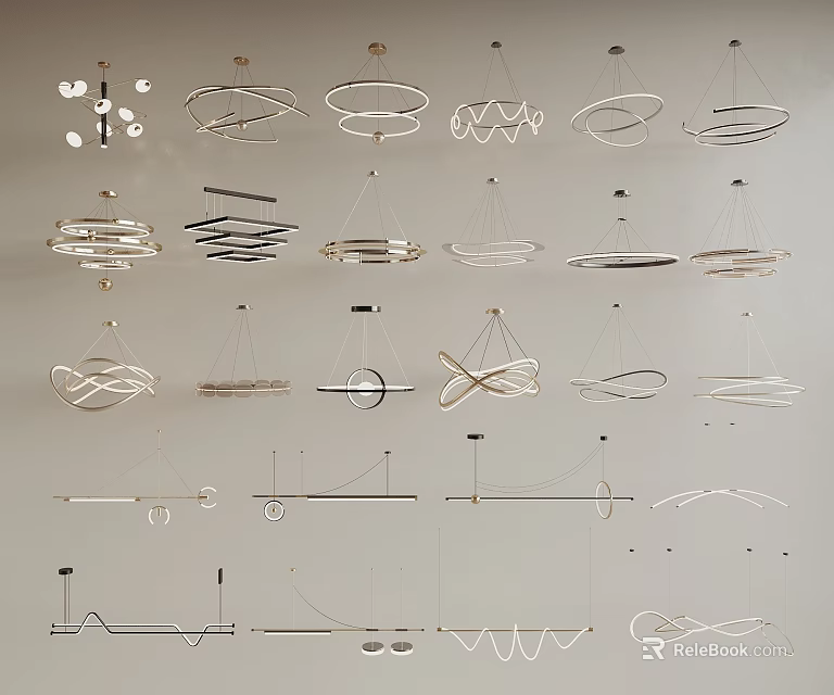 Modern Contemporary Chandeliers With Various Geometric Circular Linear Designs On 3d model 