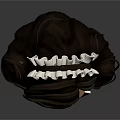 3D Female Head Model With Curly Dark Brown Hair and White Headpiece Featuring Circular Decorations