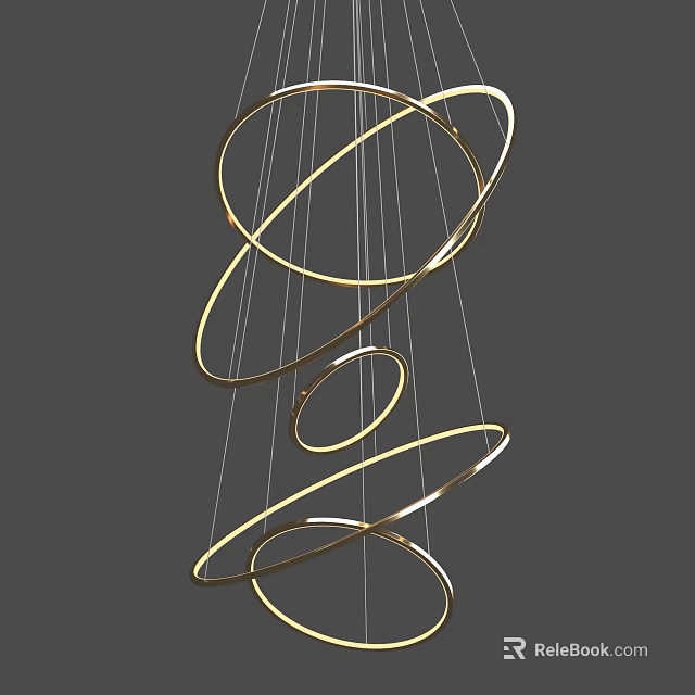 Modern Decorative Chandelier With Golden Hanging Rings And Sleek Design Elements 3d model 