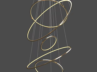 Modern Decorative Chandelier With Golden Hanging Rings And Sleek Design Elements 3d model
