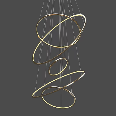 Modern Decorative Chandelier With Golden Hanging Rings And Sleek Design Elements 3d model