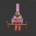 White Robot With Astronaut Design Standing And Red Tools On Reflective Surface
