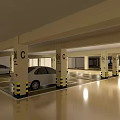 Multi Level Parking Garage With Parked Cars Columns Yellow Black Stripes Smooth Flooring Ample Lighting