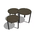 Three Round Coffee Tables With Wooden Tops And Black Slender Legs Design