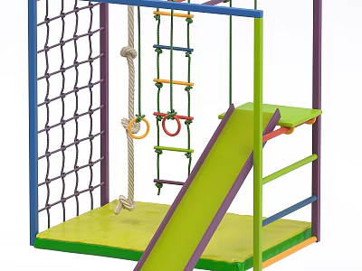 Colorful Children's Climbing Frame With Net Rope Rings Ladder And Slide 3d model