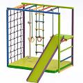 Colorful Children's Climbing Frame With Net Rope Rings Ladder And Slide