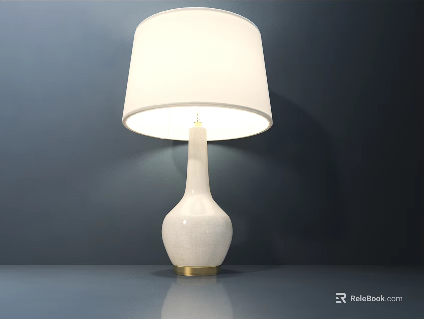 Modern White Table Lamp with White Lampshade and Gold Base on Dark Blue Surface 3d model 