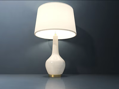Modern White Table Lamp with White Lampshade and Gold Base on Dark Blue Surface 3d model