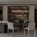 Modern Restaurant Interior With Open Layout Dining Table Chairs And Marble Countertop 3d model