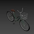 Game Movie Character's Vintage Green Bicycle With Brown Seat Metal Basket And Large Wheels