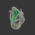 Coiled Snake Skeleton With Green Glowing Interior On Black Background