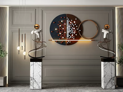 Modern Sculptures With Marble Bases Metal Curved Designs And Circular Wall Art For Interior Decor 3d model