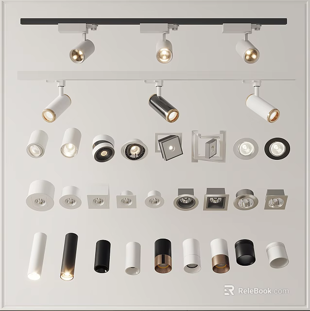 Modern Design Downlights and Spotlights With Various Colors Styles And Shapes For Interior Lighting 3d model 