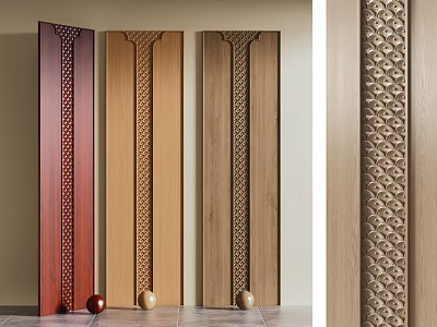 Wooden Room Dividers With Carved Patterns And Different Color Textures For Home Decor 3d model