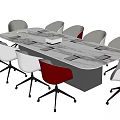 Modern Conference Table With Marble Top And Multiple Colorful Swivel Chairs