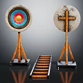 Sports Training Equipment With Round Colorful Bullseye Targets Cross Mark Boards And Wooden Ladder 3d model