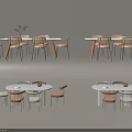 Modern Minimalist Dining Table Set With Round Rectangular Tables And Metal Leg Chairs Design 3d model