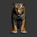 Orange And Black Striped Tiger Model With White Paws In Standing Pose On Dark Background
