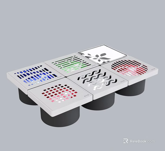 Modern Bathroom Accessories Decorative Square Drain Covers With Various Patterns And Black Bases 3d model 