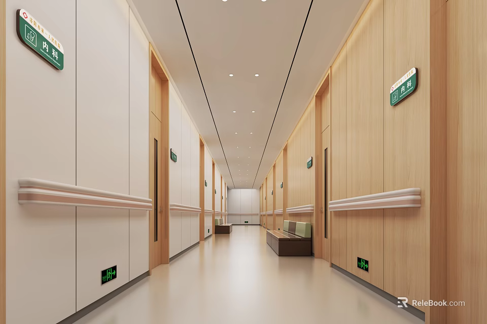 Hospital Elevator Corridor With Handrails Clear Signs And Clean Space 3d model