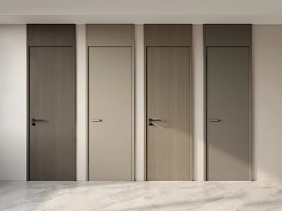 Contemporary Hinged Doors with Wooden Texture and Various Colors in Minimalist Interior 3d model