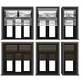 Multiple Window Blinds With Dark Wooden Frames And Adjustable Light Shades