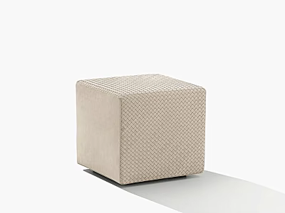 Modern Beige Square Ottoman With Woven Texture For Stylish Comfortable Seating 3d model