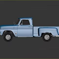 Classic Blue Pickup Truck With Retro Design On Reflective Dark Surface