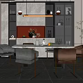 Modern Dining Table Set With Gray Cabinets Orange Decor And Chairs 3d model
