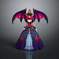Fantasy Game Movie Character with Purple Pink Bat Wings Witch Hat and Elegant Dress
