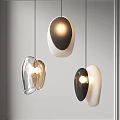 Modern Irregular Shaped Pendant Lights Illuminated With Transparent Brown Black White Tones In Grey Interior