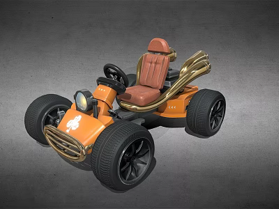 Orange Go Kart With Brown Seat Large Black Tires Gold Decorations And Headlights 3d model