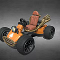 Orange Go Kart With Brown Seat Large Black Tires Gold Decorations And Headlights
