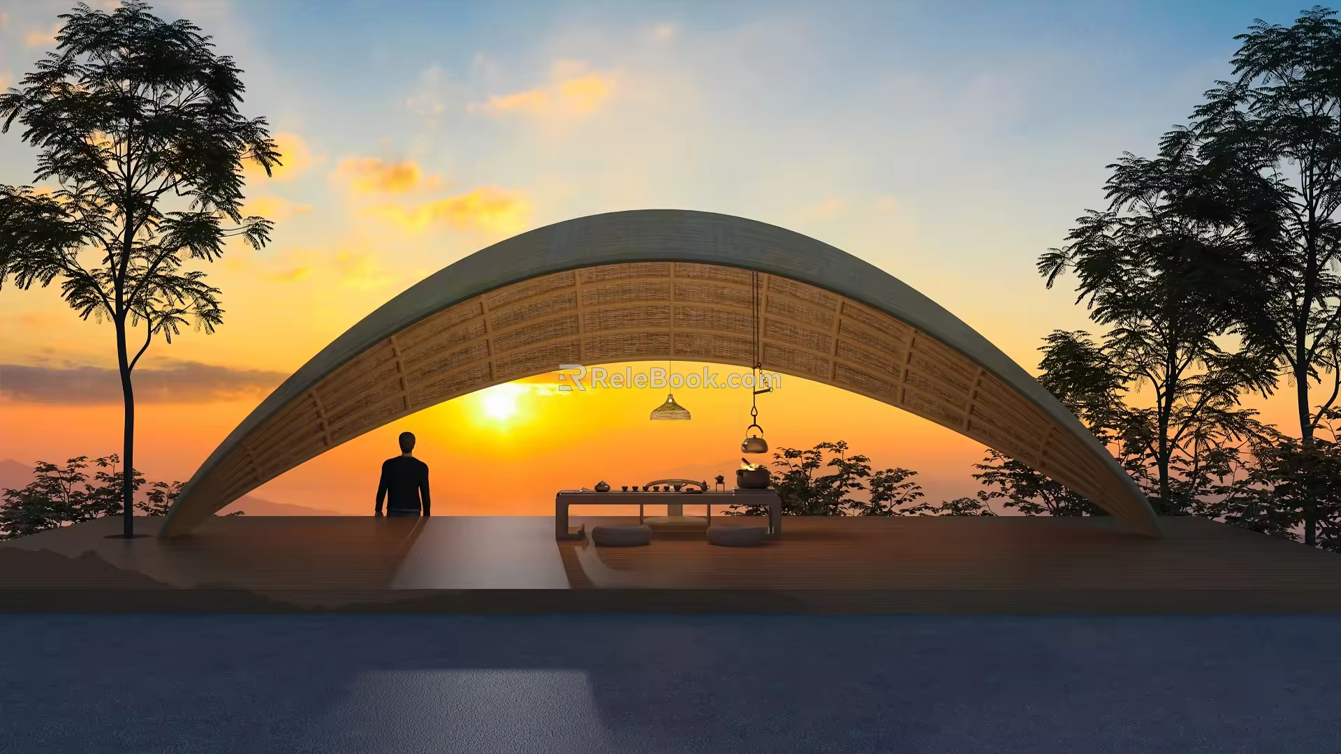 modern pavilion bamboo pavilion viewing platform 3d model