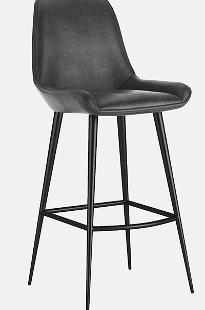 Modern Leather Bar Stool With Black Metal Legs And Curved Backrest 3d model