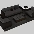 Modern Upholstered Sofa and Wooden Coffee Table Set With Armchairs Side Tables and Potted Plant