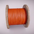 Large Wooden Cable Reel With Orange Electrical Cable For Construction Use 3d model