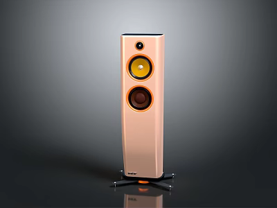 Sleek Rose Gold Tower PC Speaker With Yellow And Orange Drivers And Stable Base Design 3d model
