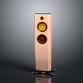 Sleek Rose Gold Tower PC Speaker With Yellow And Orange Drivers And Stable Base Design