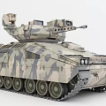 Military Camouflage Tank 3D Model Front View With Tracks And Cannon