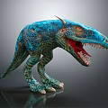 Realistic Blue Green Scaly Dinosaur With Open Mouth And Sharp Teeth 3d model