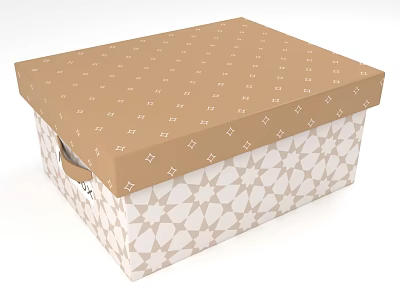 Stylish Brown And Beige Geometric Pattern Storage Basket With Lid And Handle For Home Organization 3d model
