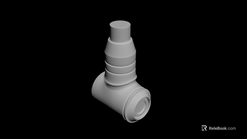 3D Model of Gray Industrial Pipe Fitting with T Shaped Cylindrical Sections 3d model 