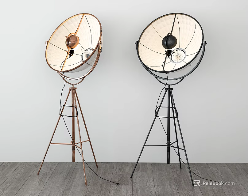 Modern Copper and Black Floor Lamp with Tripod Stand Round Shade Metal Frame 3d model 
