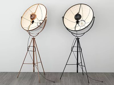 Modern Copper and Black Floor Lamp with Tripod Stand Round Shade Metal Frame 3d model